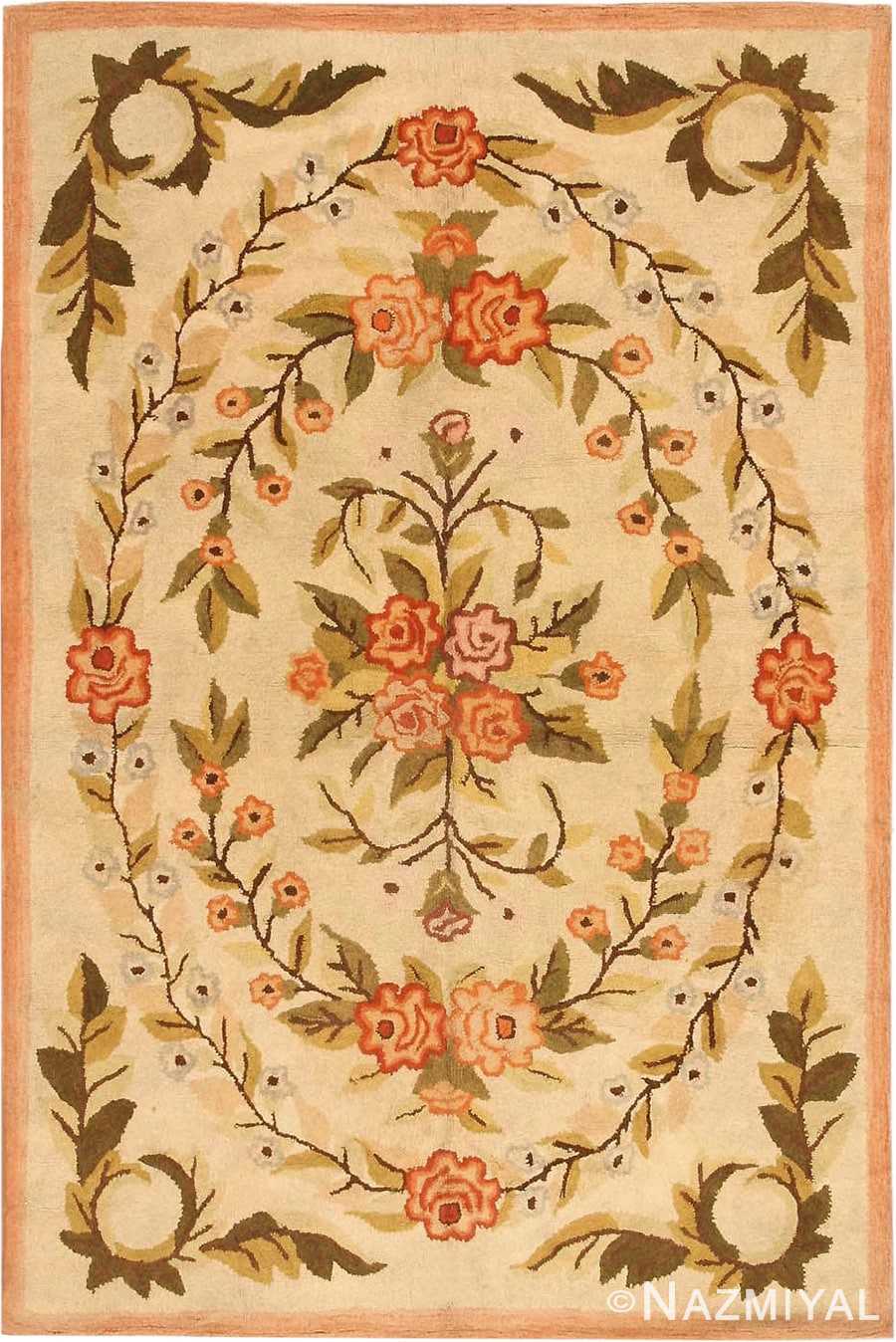Vintage Floral Hooked Rug / Handmade Folk Art Rose Pattern Accent