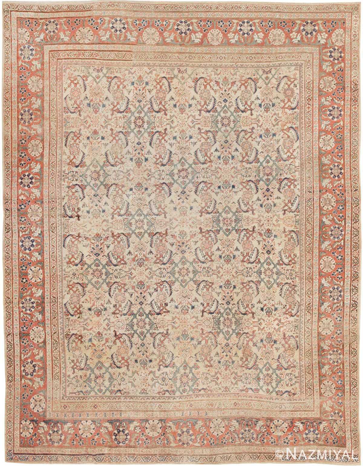 Ivory Herati Design Antique Persian Sultanabad Rug #42301 by Nazmiyal Antique Rugs