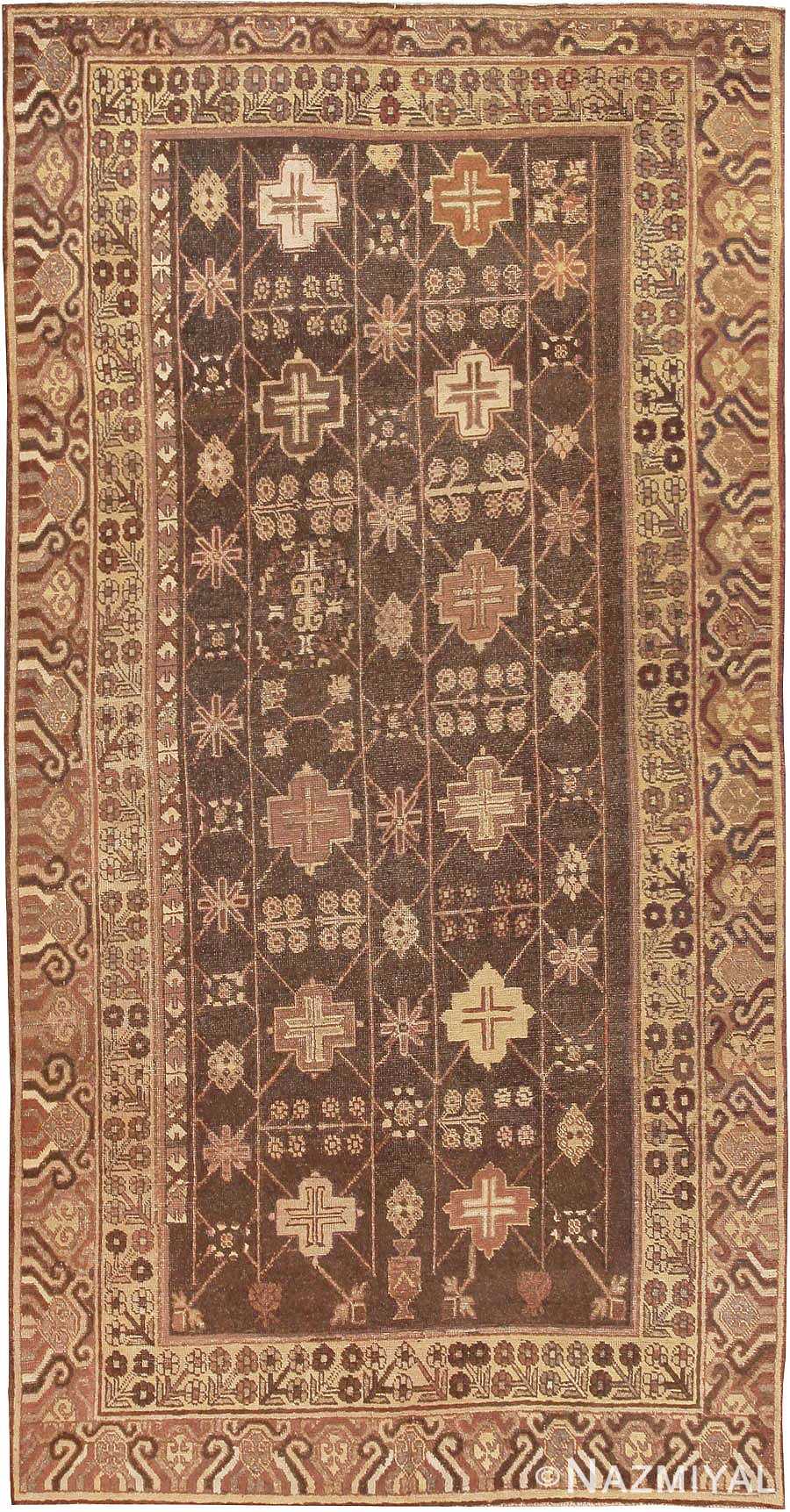 Tribal Brown Antique Khotan Rug #44546 by Nazmiyal Antique Rugs