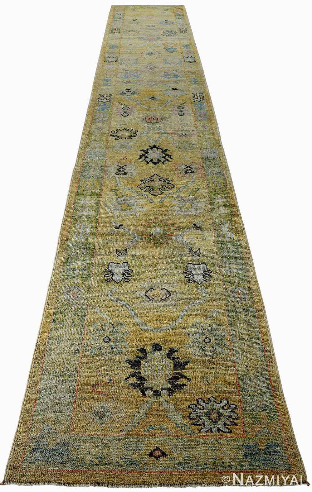 Whole View Of Earth Tone Modern Turkish Oushak Runner Rug 60391 by Nazmiyal NYC