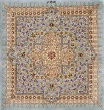 Square Silk Vintage Persian Qum Rug 70793 by Nazmiyal NYC