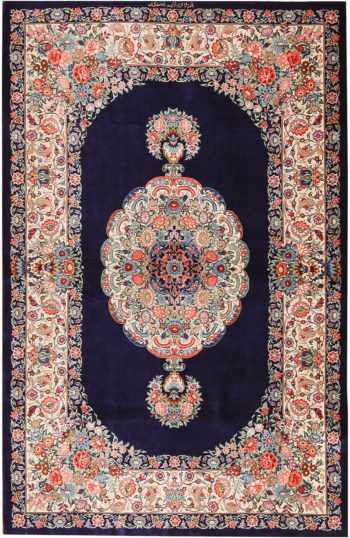 Blue Background Floral Vintage Persian Silk Qum Rug 70787 by Nazmiyal NYC