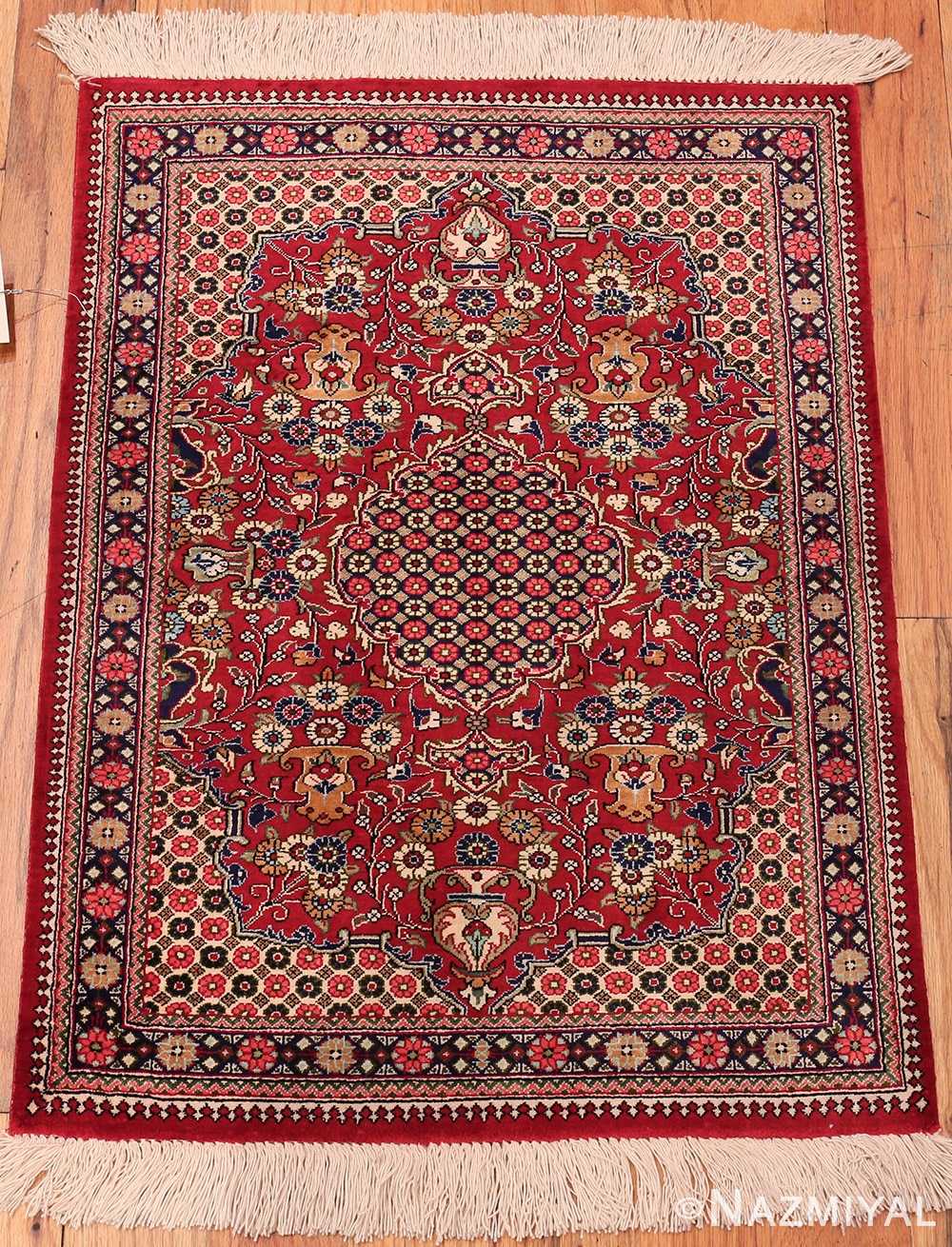 Whole View Of Vase Design Small Vintage Persian Silk Qum Rug 70783 by Nazmiyal NYC