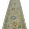 Whole View Of Green Floral Modern Turkish Oushak Runner Rug 60397 by Nazmiyal NYC