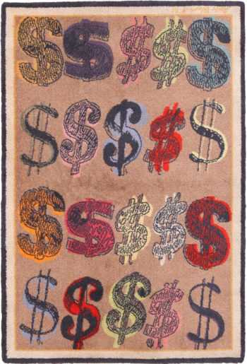 Vintage Pop Art Andy Warhol Dollar Sign Rug 70830 by Nazmiyal NYC