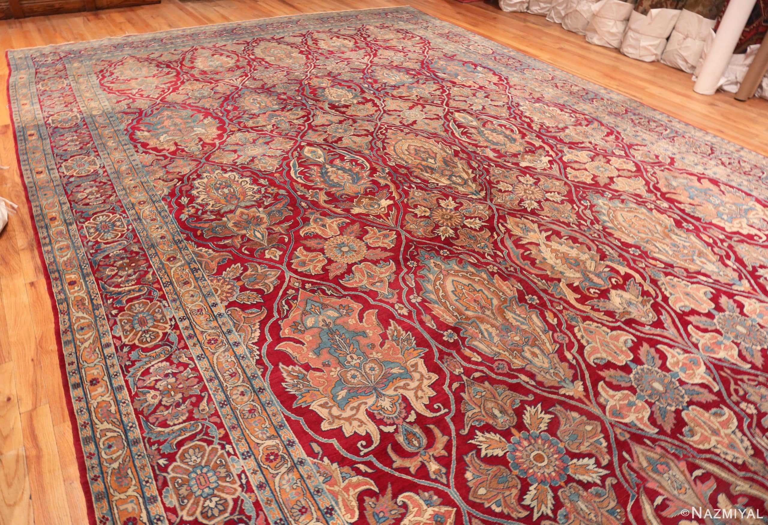 Whole View Of Oversized Antique Persian Shield Design Kerman Rug 70810 by Nazmiyal NYC
