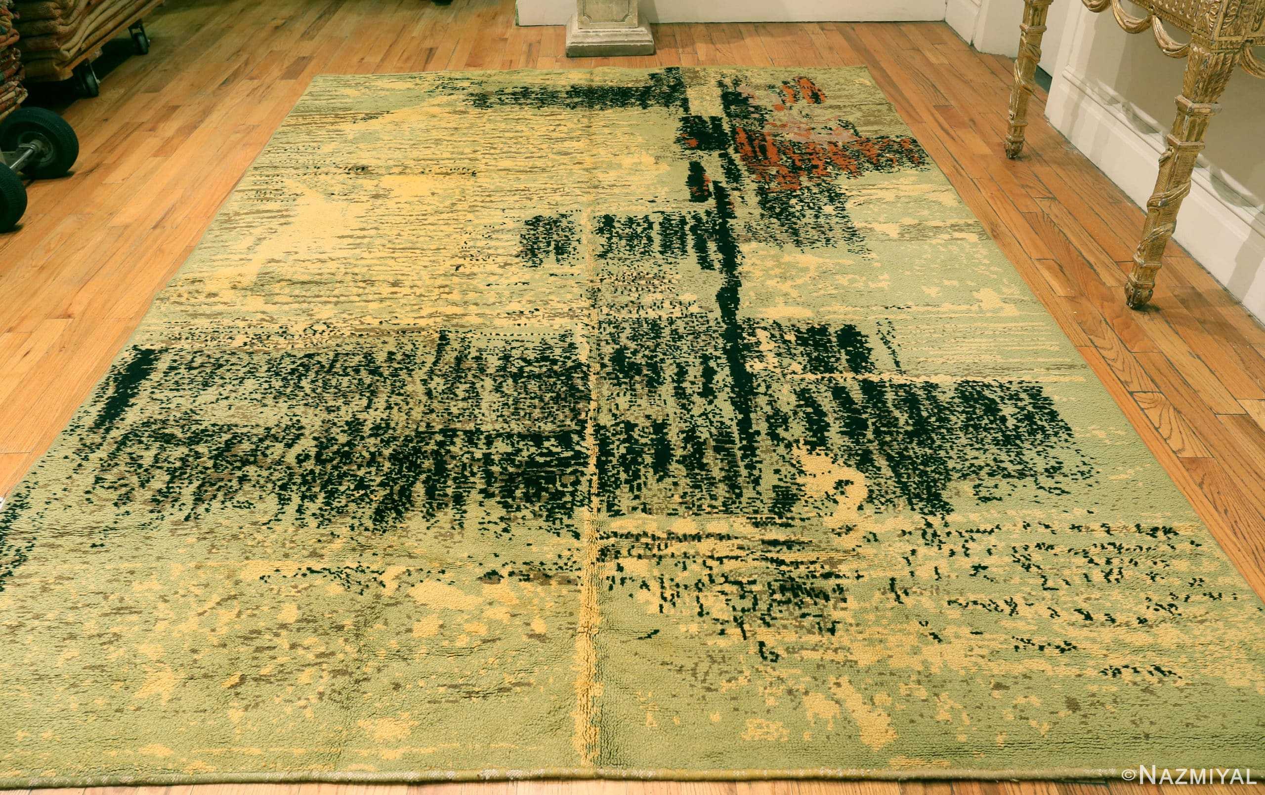 Whole View Of Vintage Green French Art Deco Rug 46754 by Nazmiyal NYC