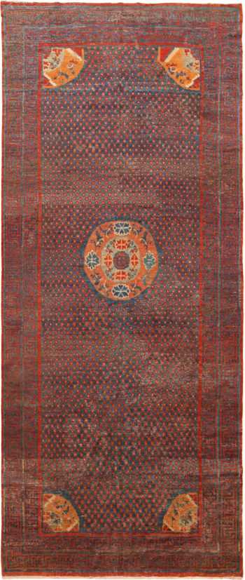 18th Century Antique Chinese Kansu Gallery Size Rug 70865 by Nazmiyal Antique Rugs