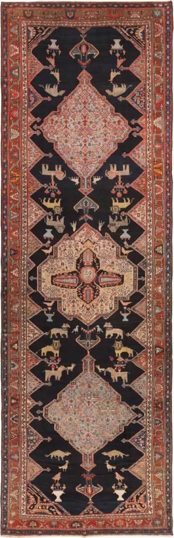 Animal Design Fine Gallery Size Antique Persian Senneh Rug 70795 by Nazmiyal Antique Rugs