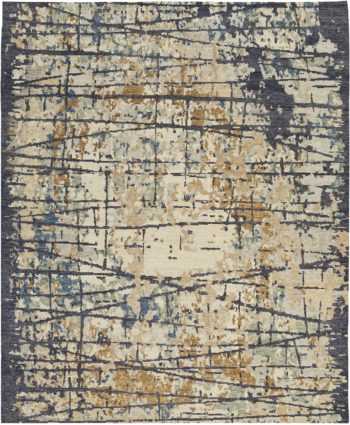 Contrasted Gold Blue Modern Boutique Rug 60737 by Nazmiyal Antique Rugs