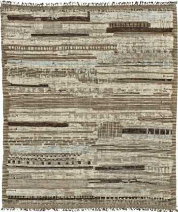 Textured Earth Tones Modern Distressed Rug 60703 by Nazmiyal Antique Rugs