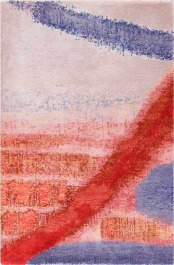 Textured Red And Blue Silk And Wool Custom Rug Sample 60661 by Nazmiyal Antique Rugs