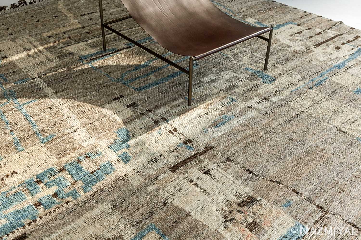 Details Of Taupe And Blue Modern Distressed Rug 60687 by Nazmiyal Antique Rugs