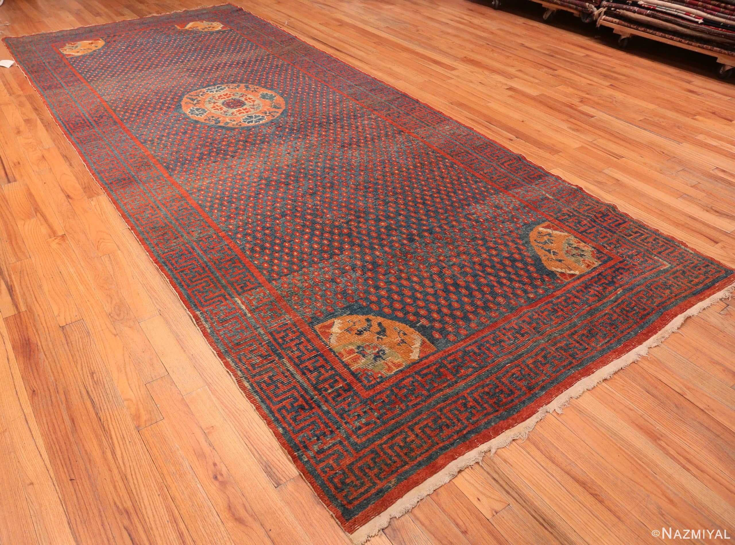 Side View Of 18th Century Antique Chinese Kansu Gallery Size Rug 70865 by Nazmiyal Antique Rugs