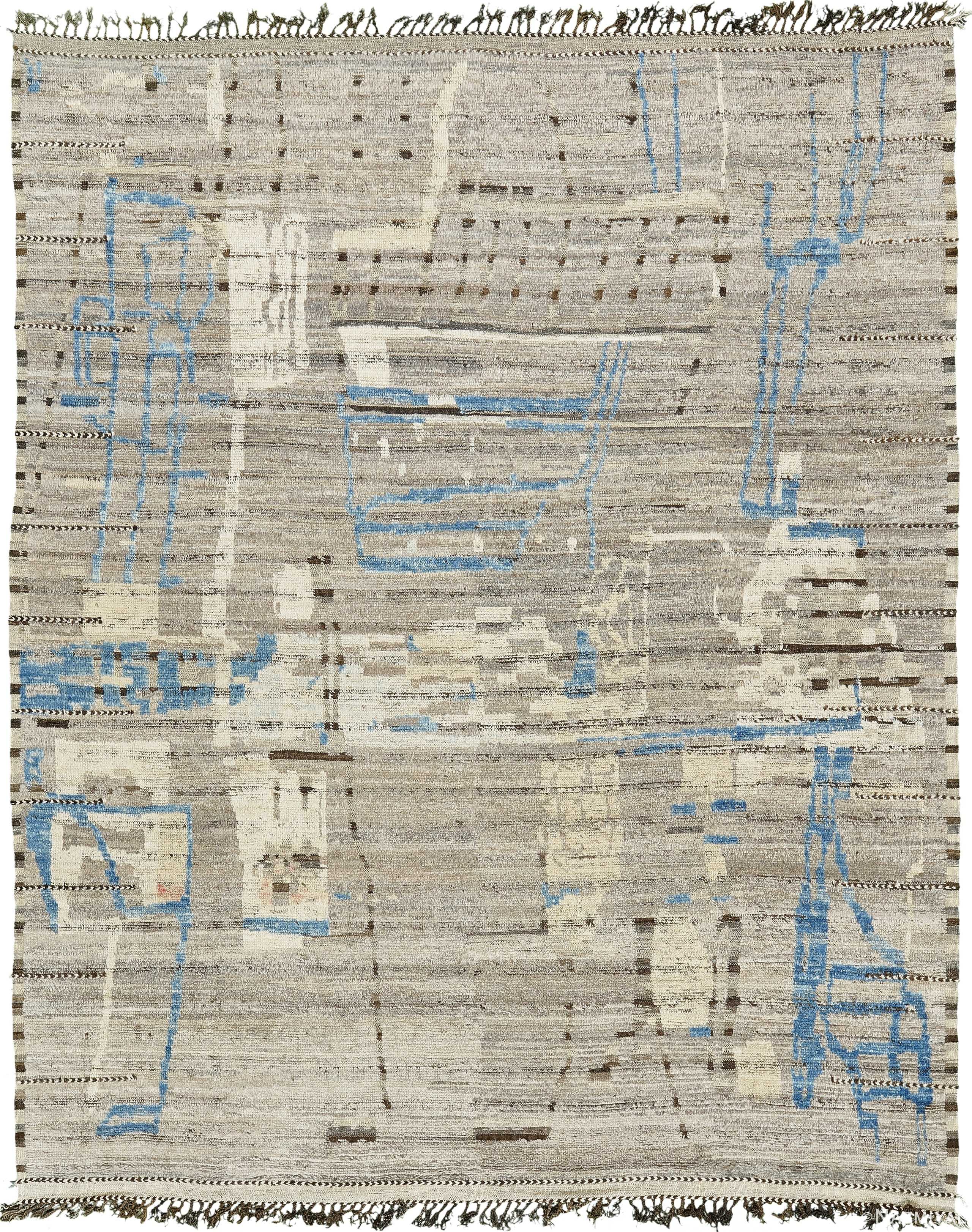 Taupe And Blue Modern Distressed Rug 60687 by Nazmiyal Antique Rugs