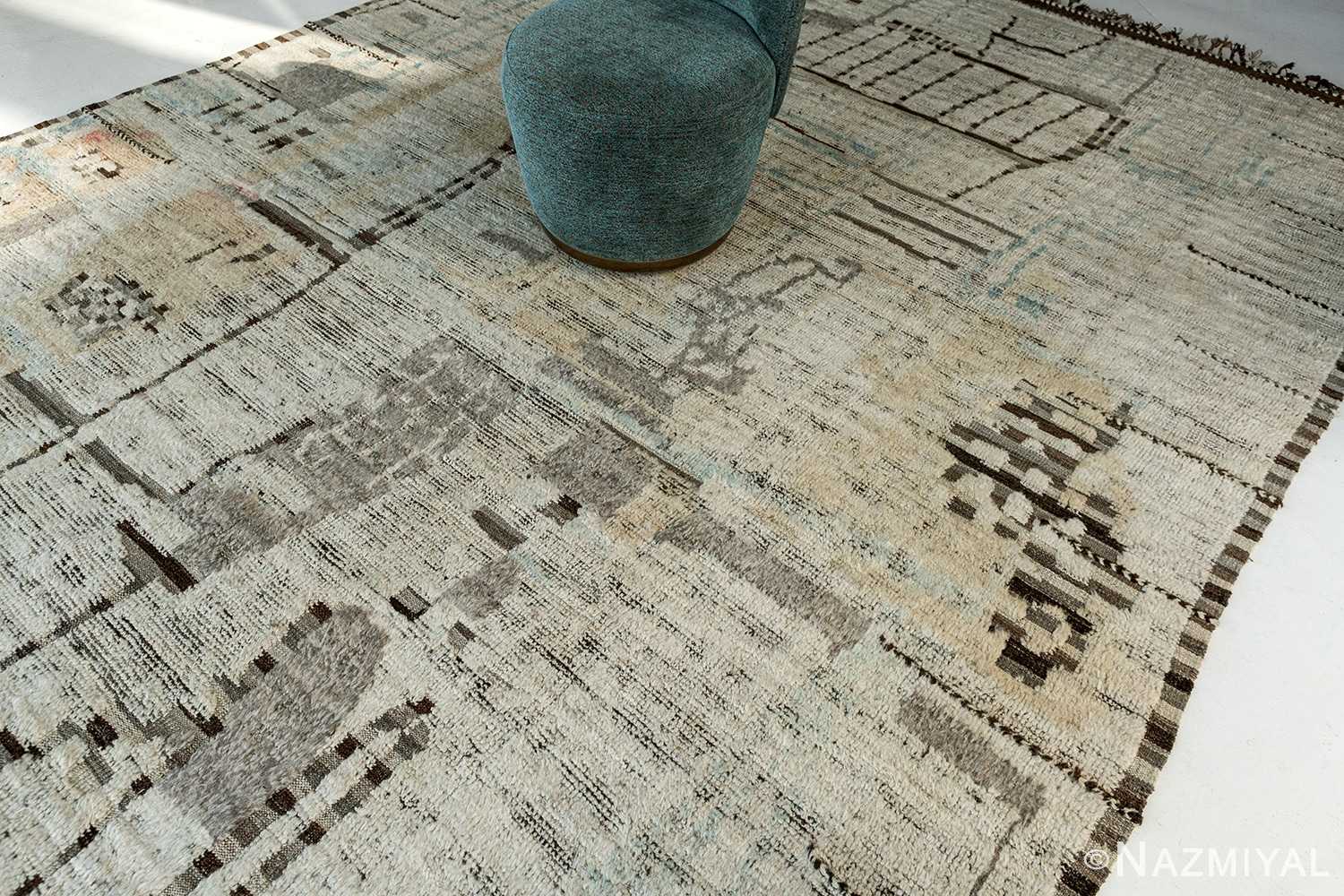 Whole View Of Cream Modern Distressed Rug 60681 by Nazmiyal Antique Rugs