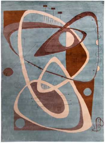Blue And Brown Abstract Mid Century Modern Rug 60747 by Nazmiyal Antique Rugs