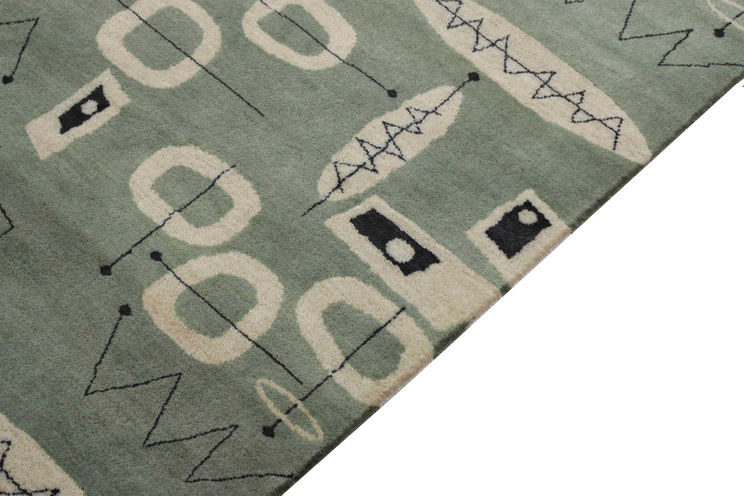 Border Of Green Mid Century Inspired Modern Area Rug 60769 by Nazmiyal Antique Rugs