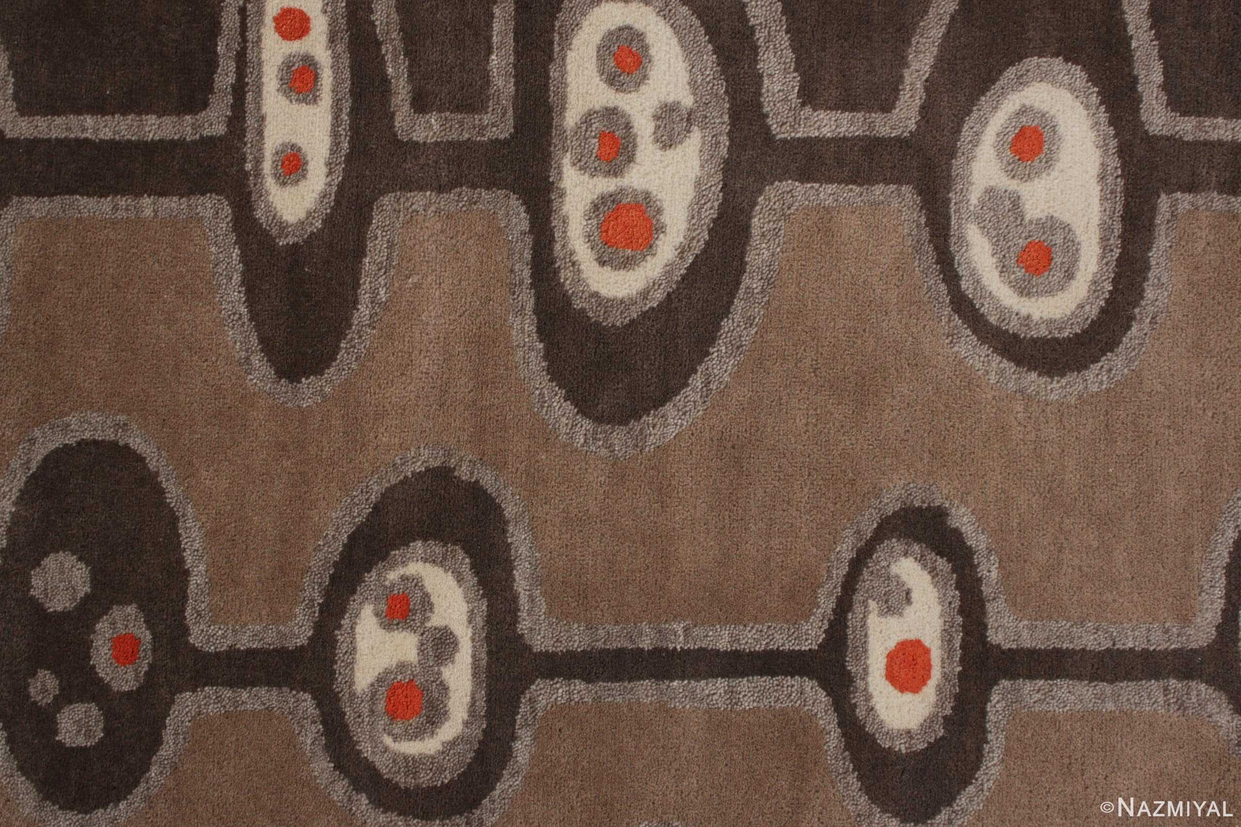 Close Up Of Dark Brown Mid Century Modern Rug 60754 by Nazmiyal Antique Rugs
