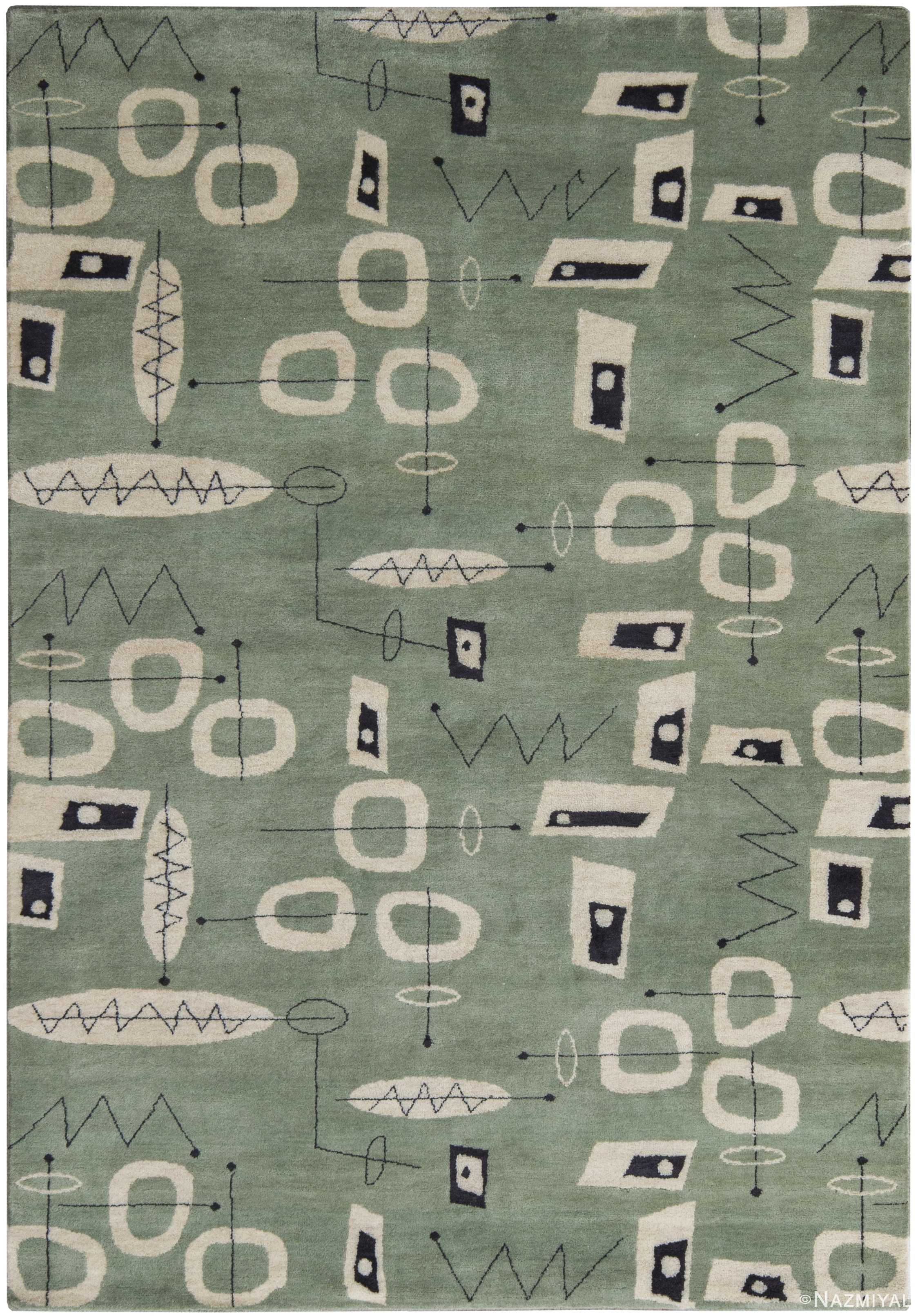 Green Mid Century Inspired Modern Area Rug 60769 by Nazmiyal Antique Rugs