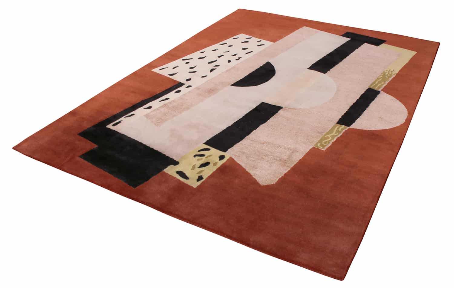Side View Of Geometric Brown Background Mid Century Modern Rug 60748 by Nazmiyal Antique Rugs