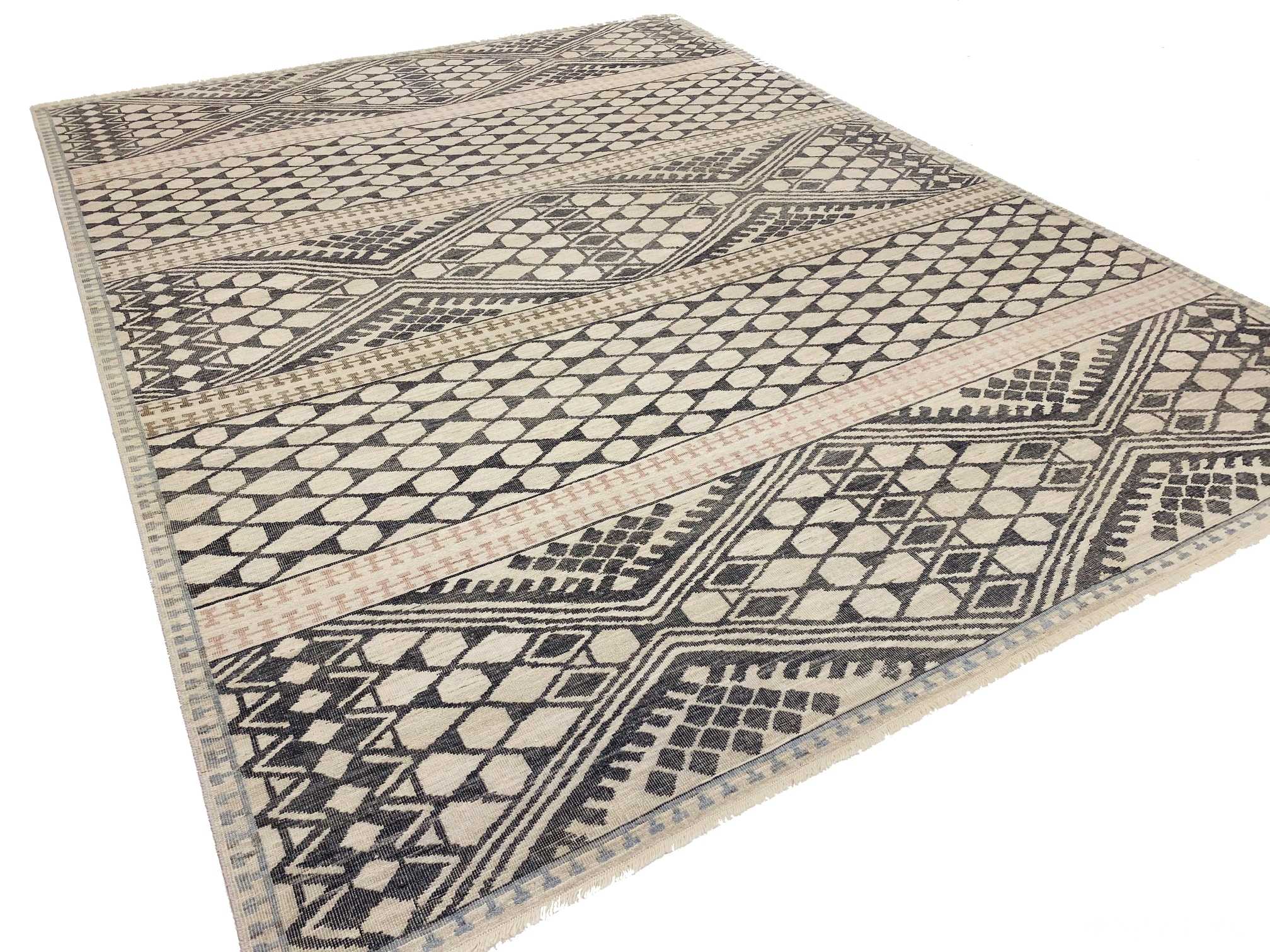 Whole View Of Beige Charcoal Geometric Modern Boutique Area Rug 60741 by Nazmiyal Antique Rugs