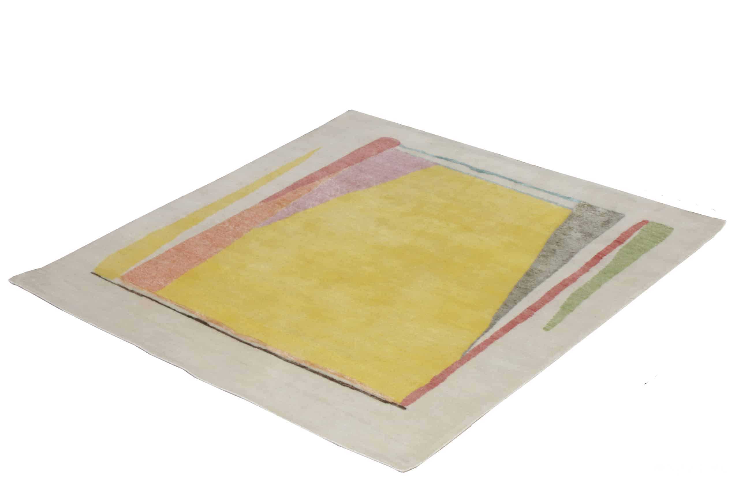 Whole View Of Square Yellow Abstract Mid Century Modern Rug 60766 by Nazmiyal Antique Rugs