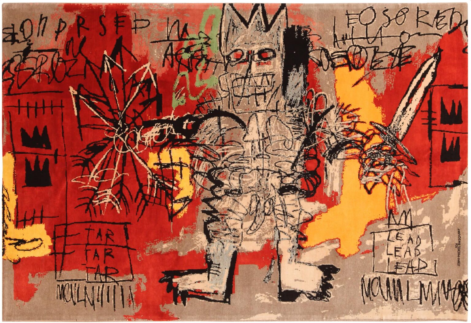 Red Color Modern Basquiat Inspired Art Area Rug 70955 by Nazmiyal NYC