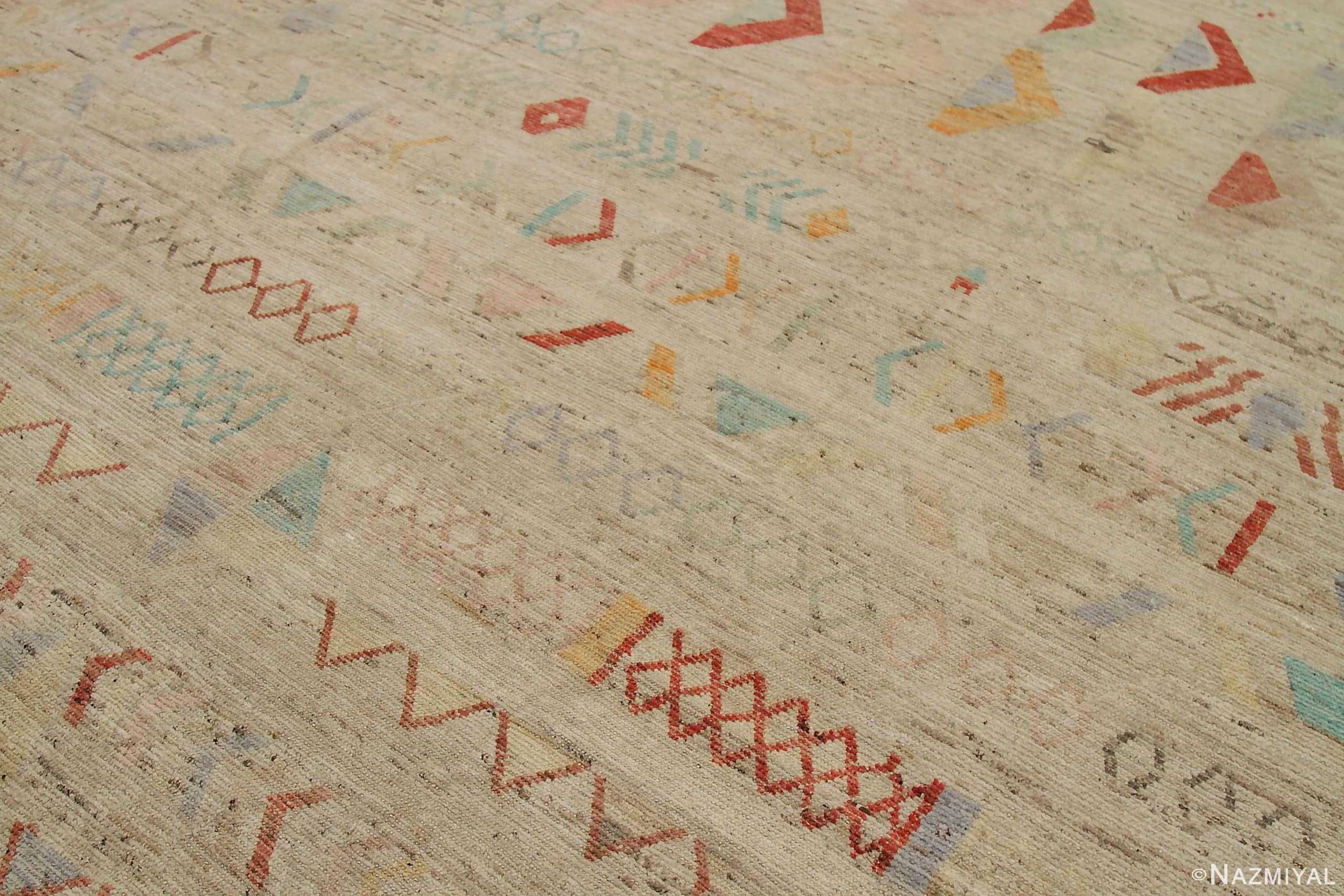 Detail Of Green Colorful Geometric Modern Distressed Rug 60821 by Nazmiyal Antique Rugs