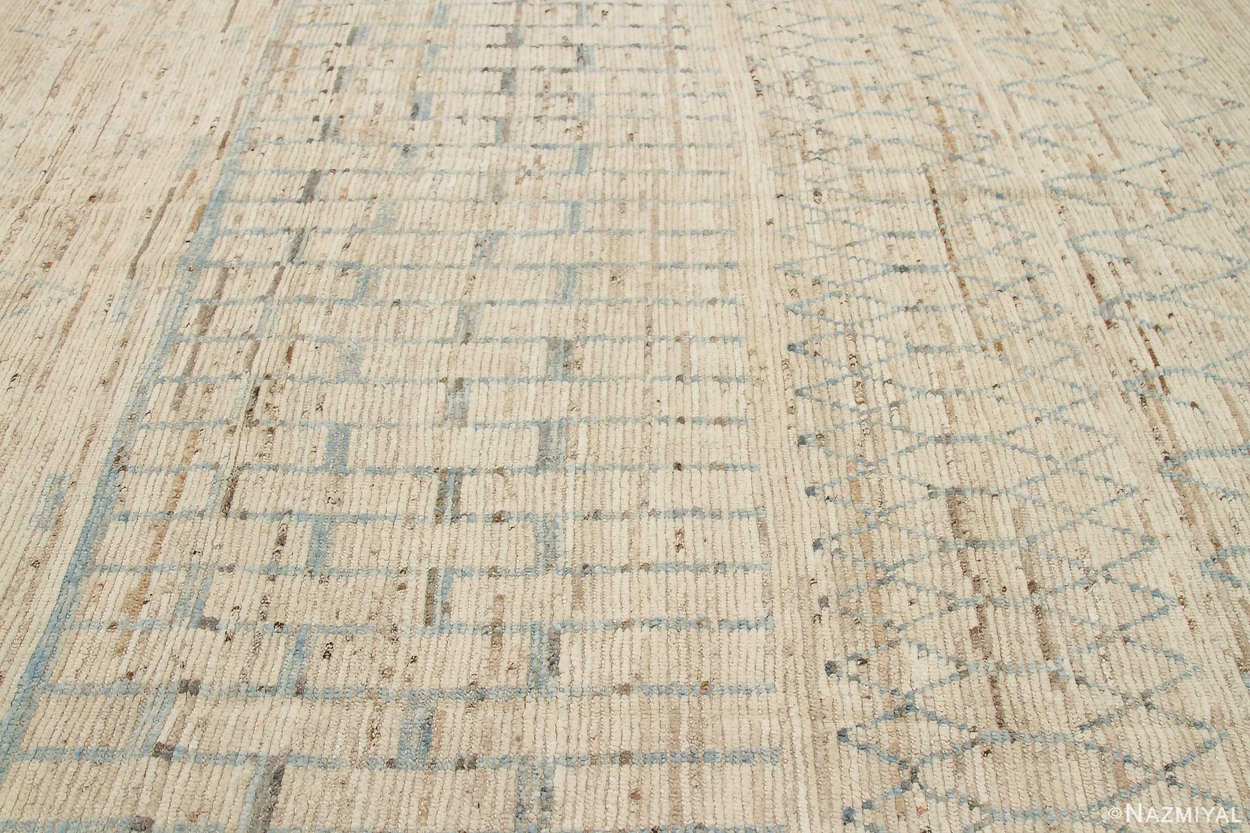 Details Of Beige Blue Color Geometric Modern Moroccan Rug 60777 by Nazmiyal Antique Rugs