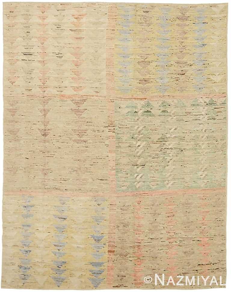 Soft Color Geometric Design Modern Distressed Area Rug #60833 by Nazmiyal Antique Rugs