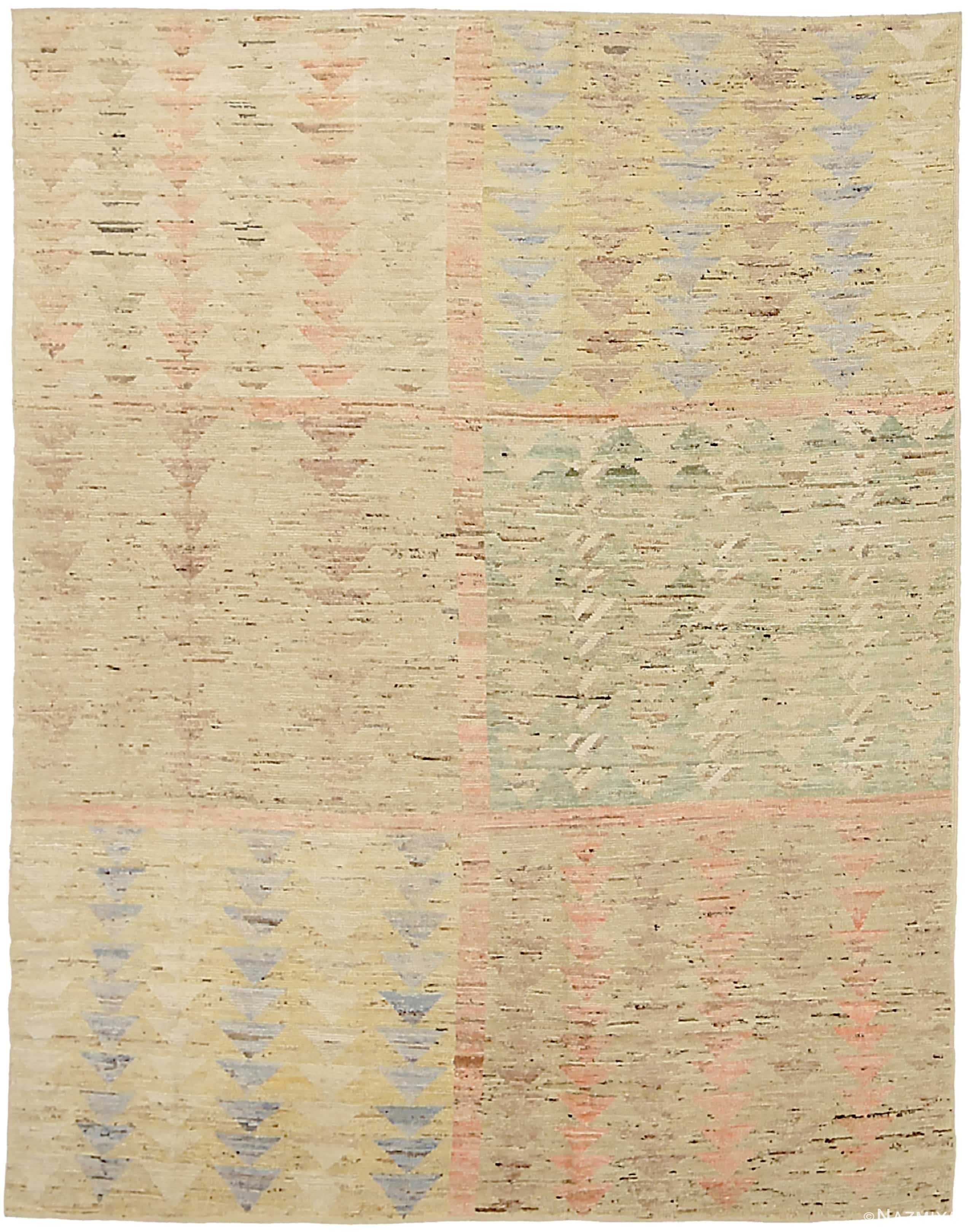 Soft Color Geometric Design Modern Distressed Area Rug #60833 by Nazmiyal Antique Rugs