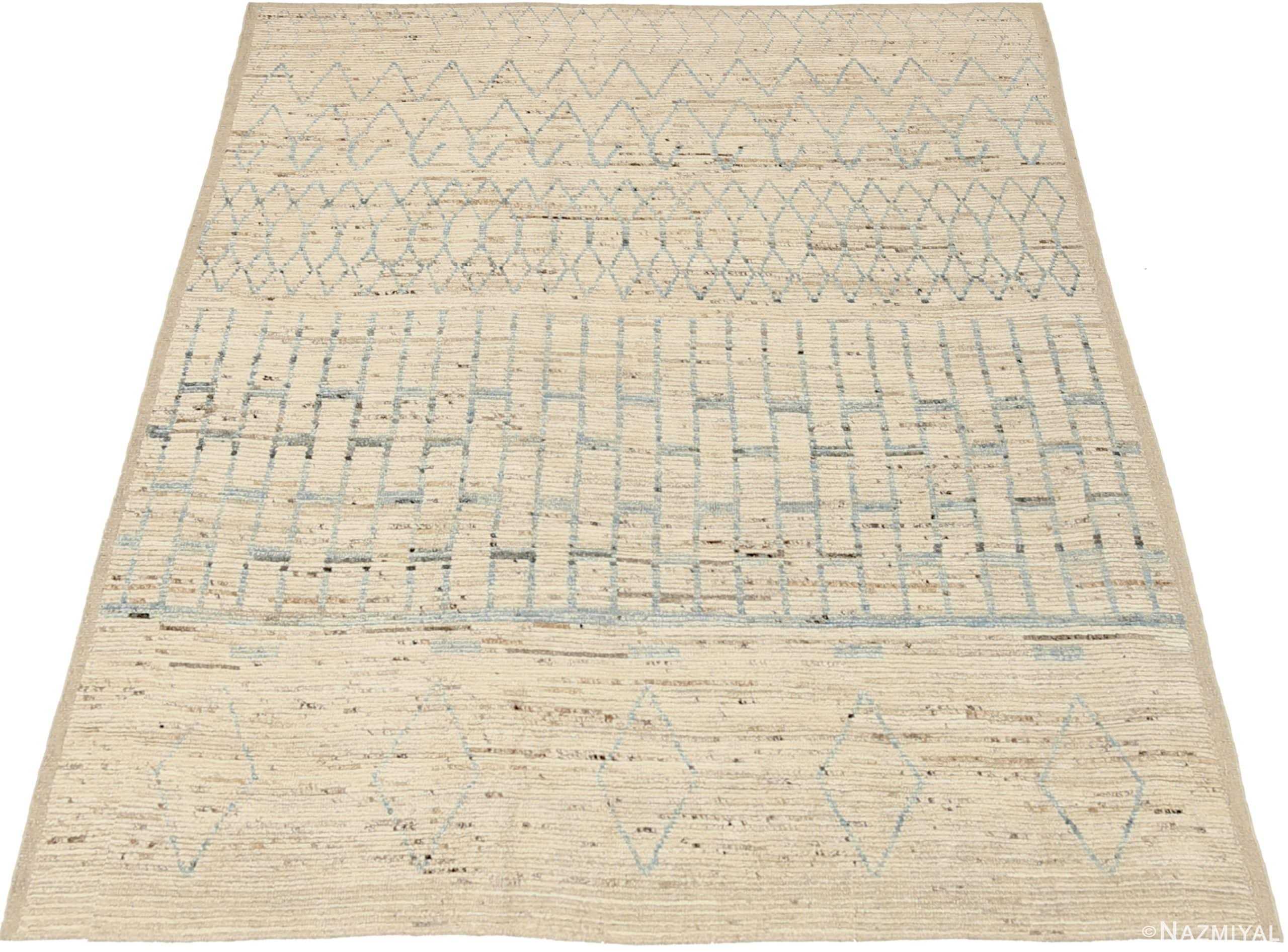 Whole View Of Beige Blue Color Geometric Modern Moroccan Rug 60777 by Nazmiyal Antique Rugs