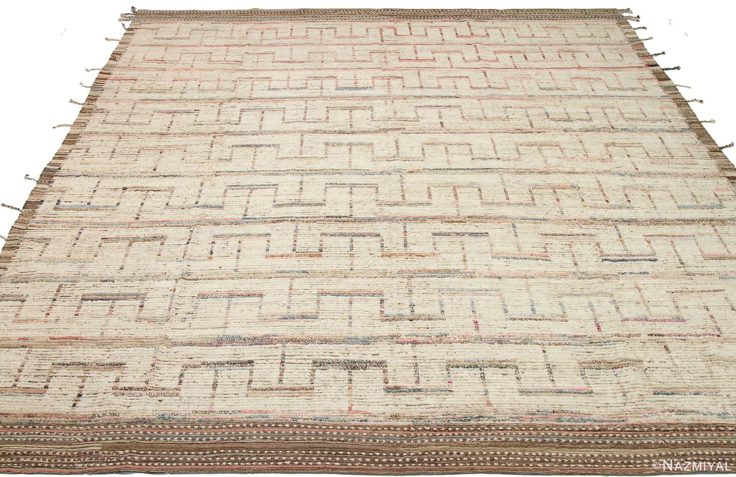 Whole View Of Beige Brown Geometric Modern Distressed Rug 60799 by Nazmiyal Antique Rugs