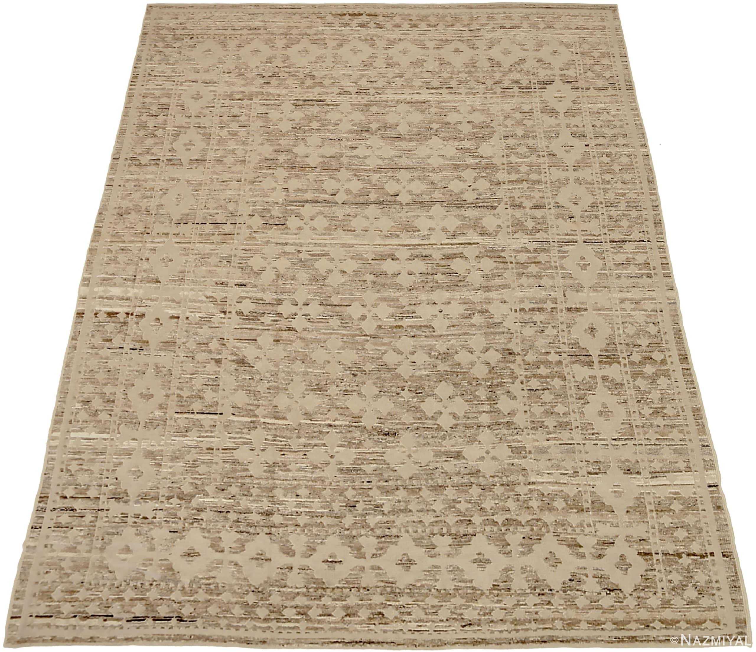 Whole View Of Brown Flower Geometric Modern Distressed Rug 60817 by Nazmiyal Antique Rugs