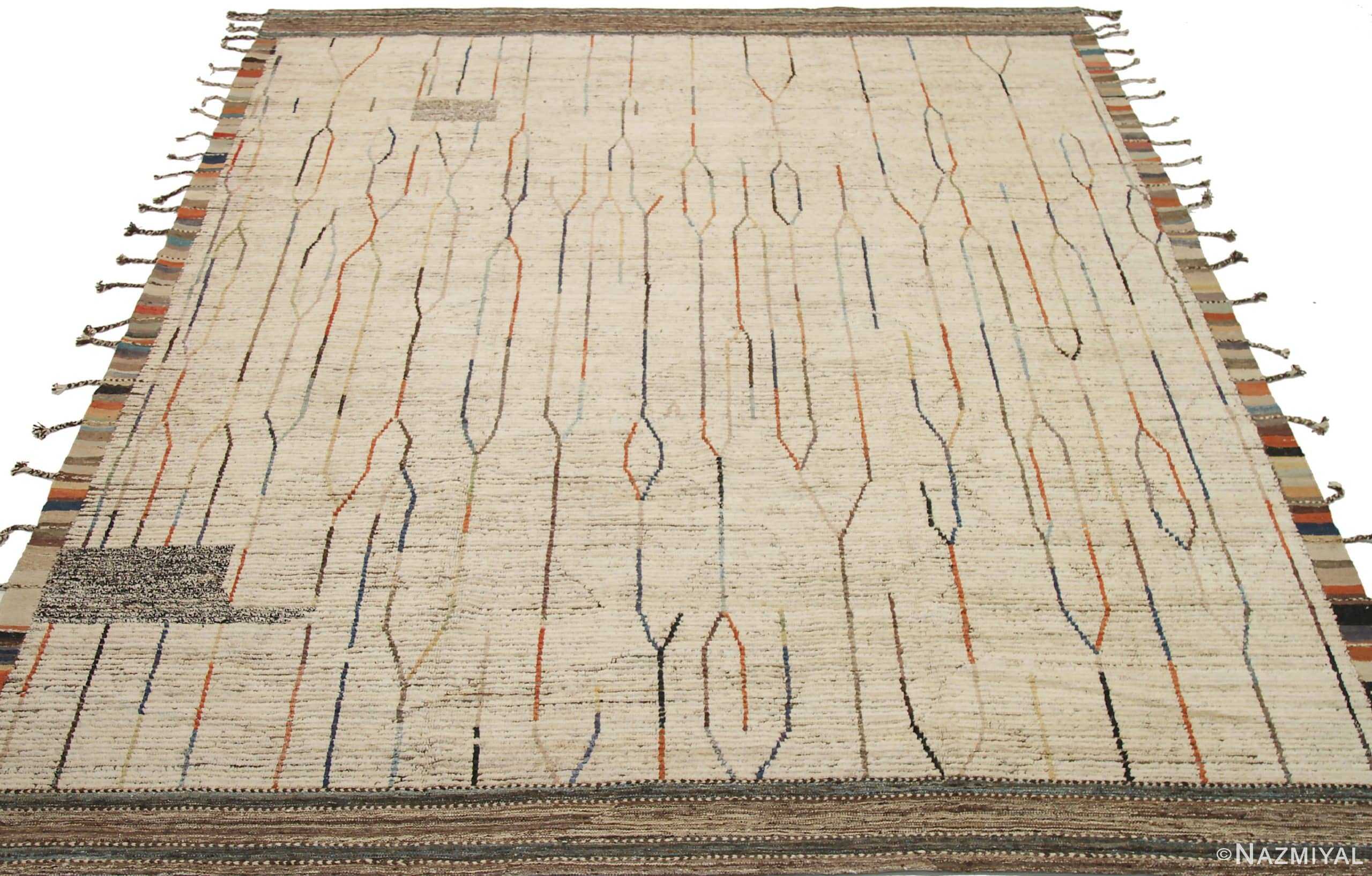 Whole View Of Cream Brown Geometric Modern Distressed Rug 60813 by Nazmiyal Antique Rugs