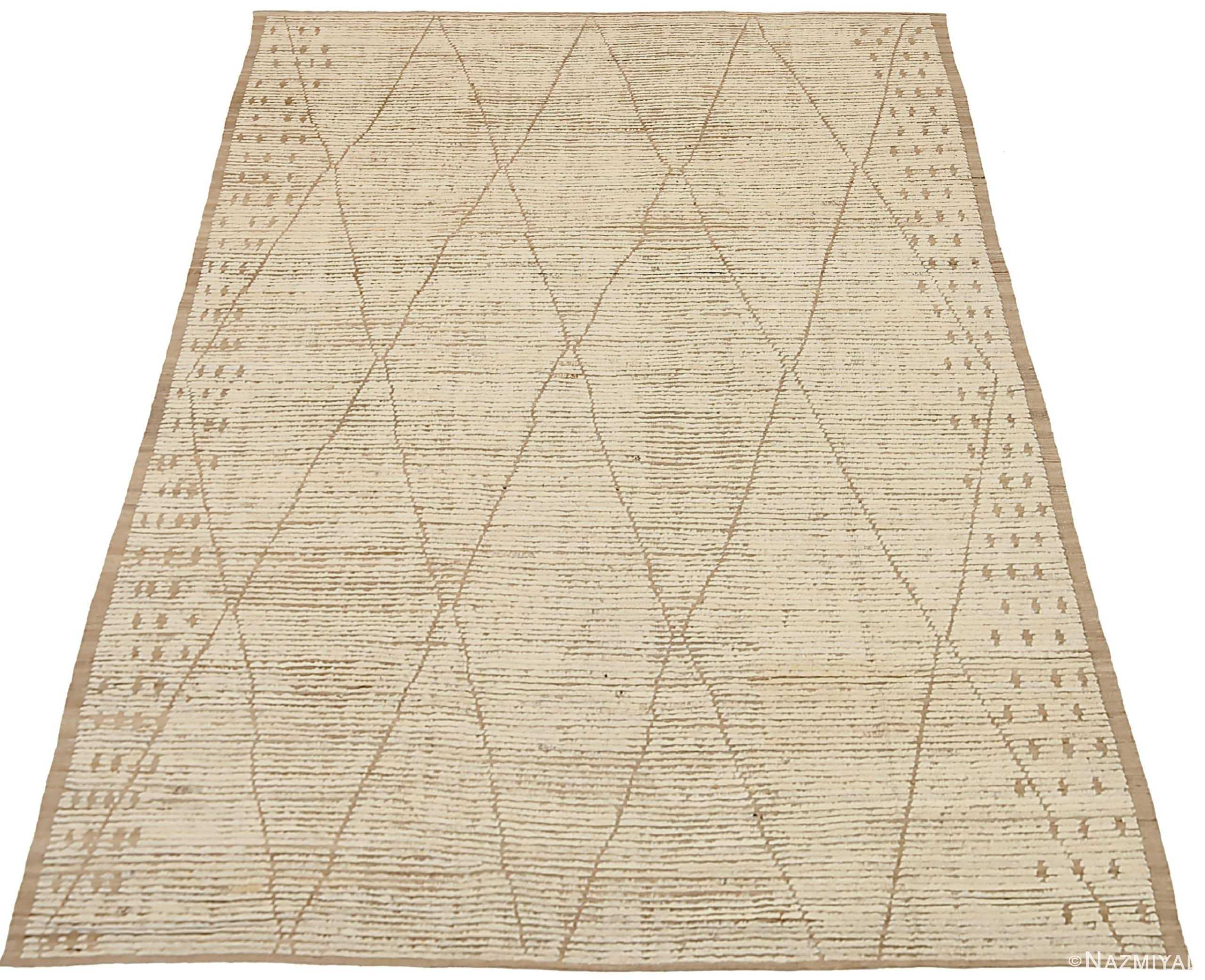 Whole View Of Cream Brown Geometric Modern Moroccan Rug 60780 by Nazmiyal Antique Rugs