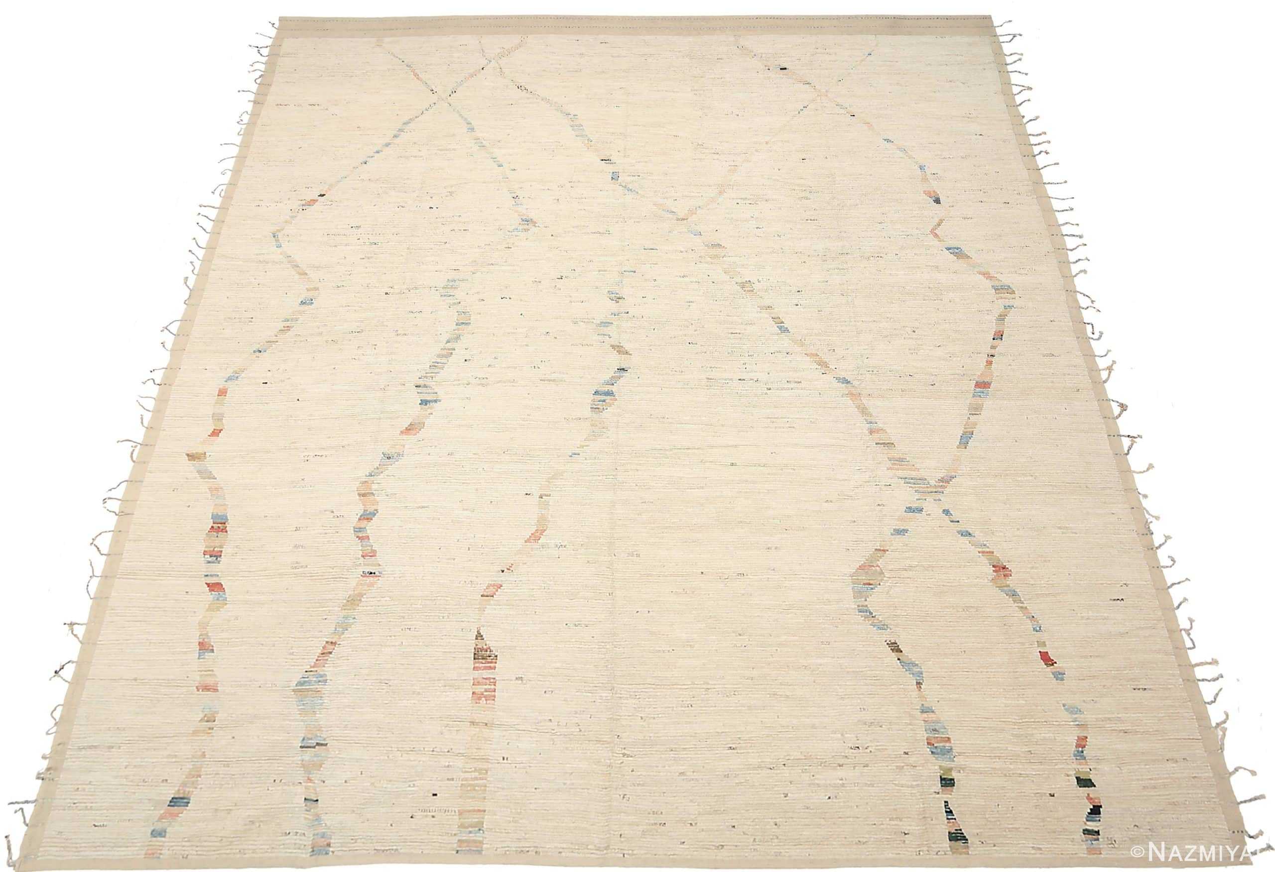 Whole View Of Cream Geometric Modern Distressed Rug 60790 by Nazmiyal Antique Rugs