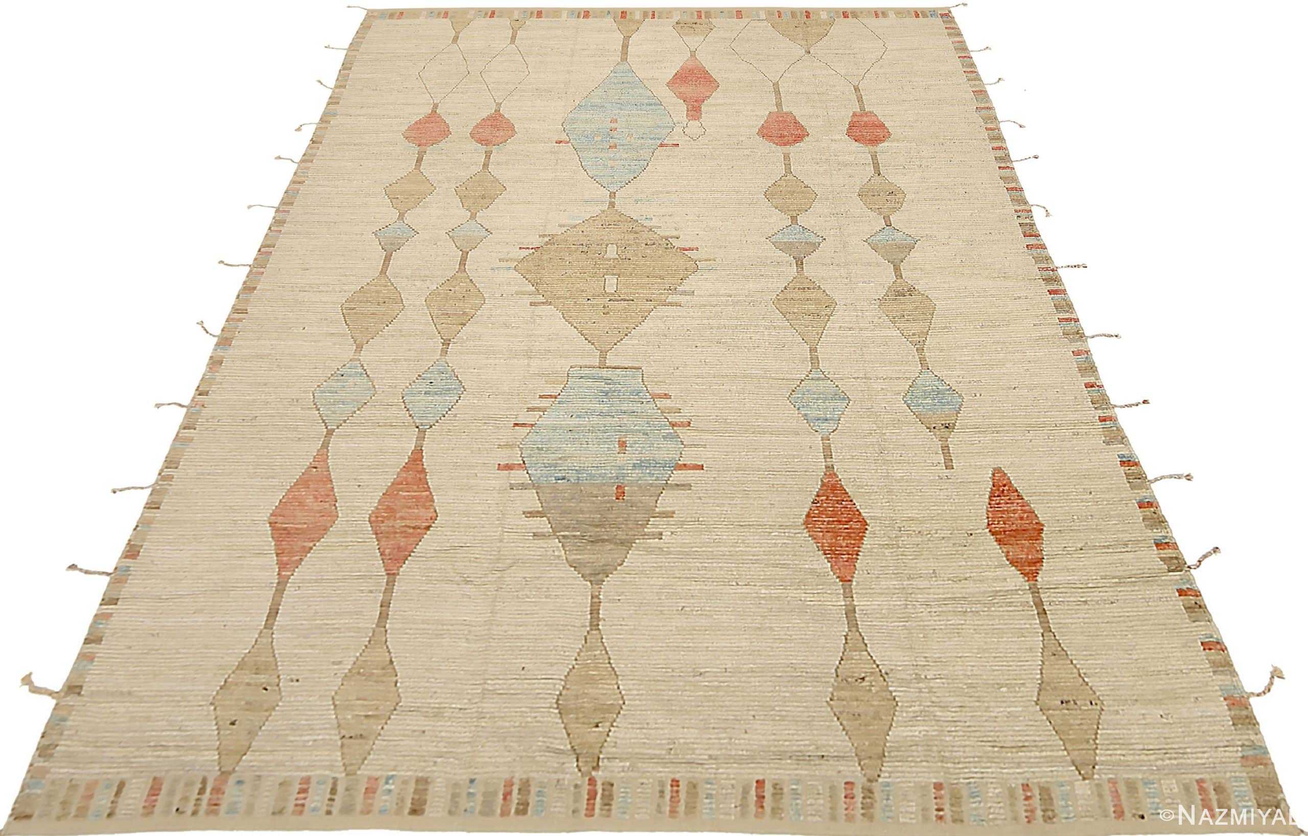 Whole View Of Cream Orange Color Geometric Modern Moroccan Rug 60778 by Nazmiyal Antique Rugs