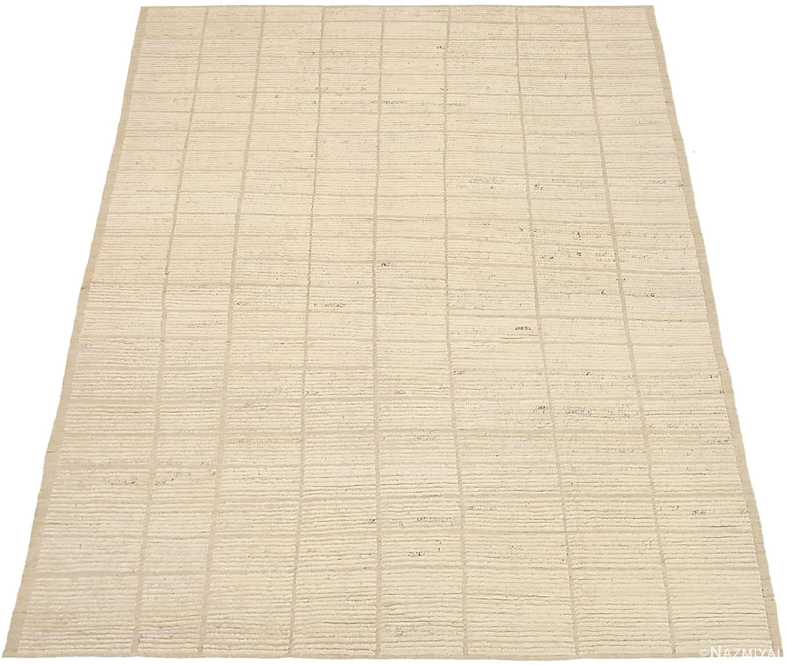 Whole View Of Ivory Textured Modern Distressed Rug 60822 by Nazmiyal Antique Rugs