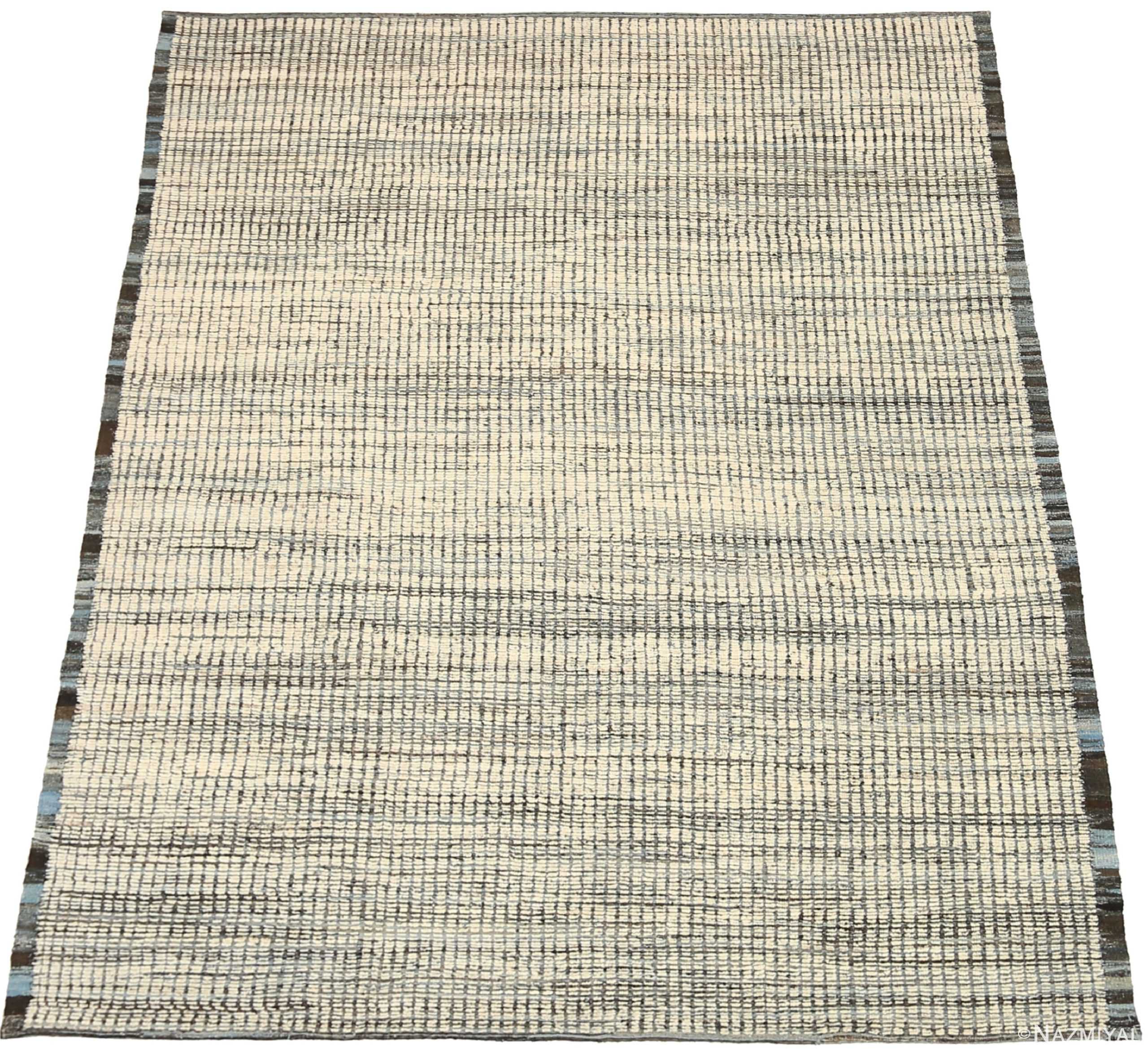 Whole View Of Charcoal Beige Textured Modern Distressed Rug 60818 by Nazmiyal Antique Rugs