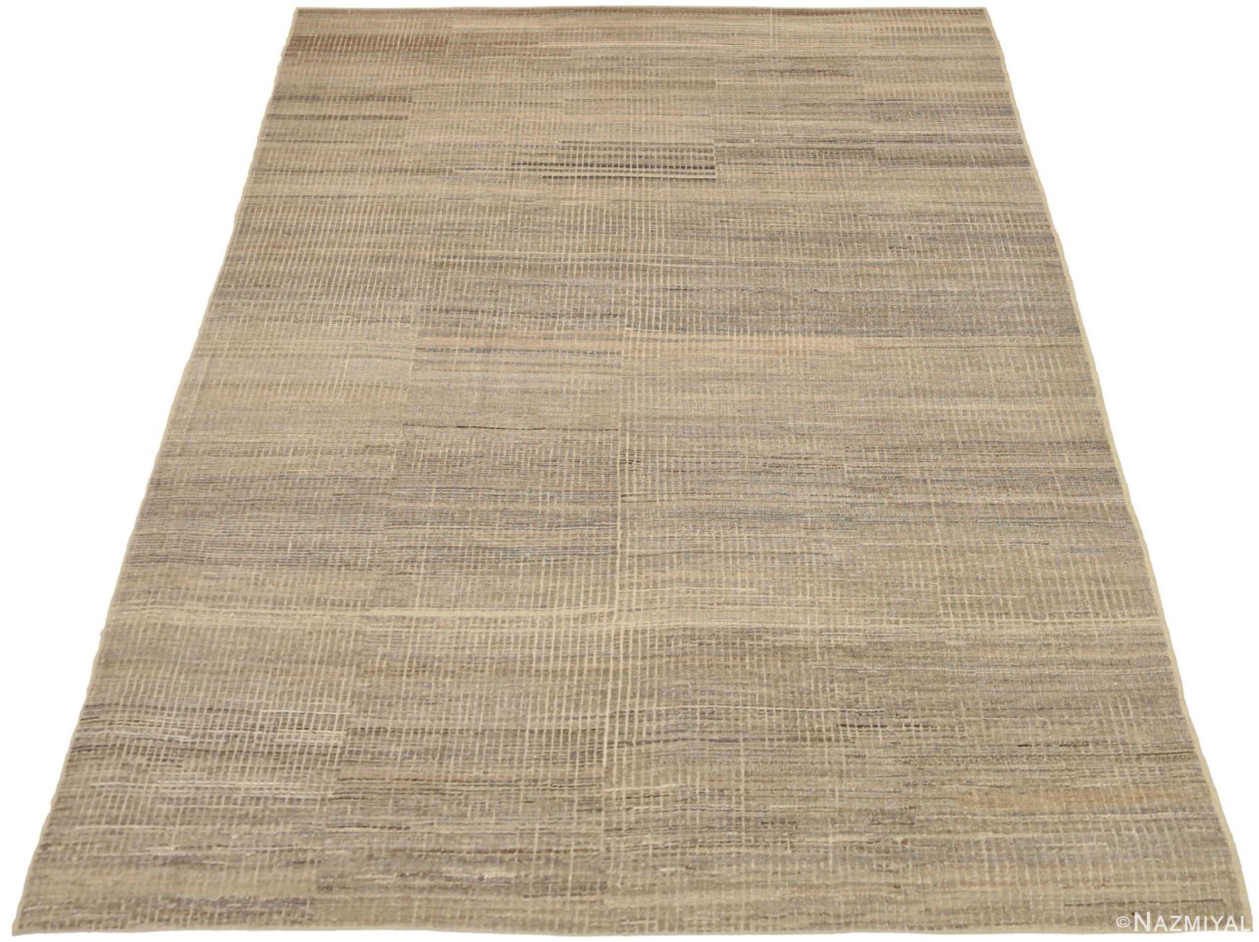 Whole View Of Green Beige Textured Modern Distressed Rug 60831 by Nazmiyal Antique Rugs