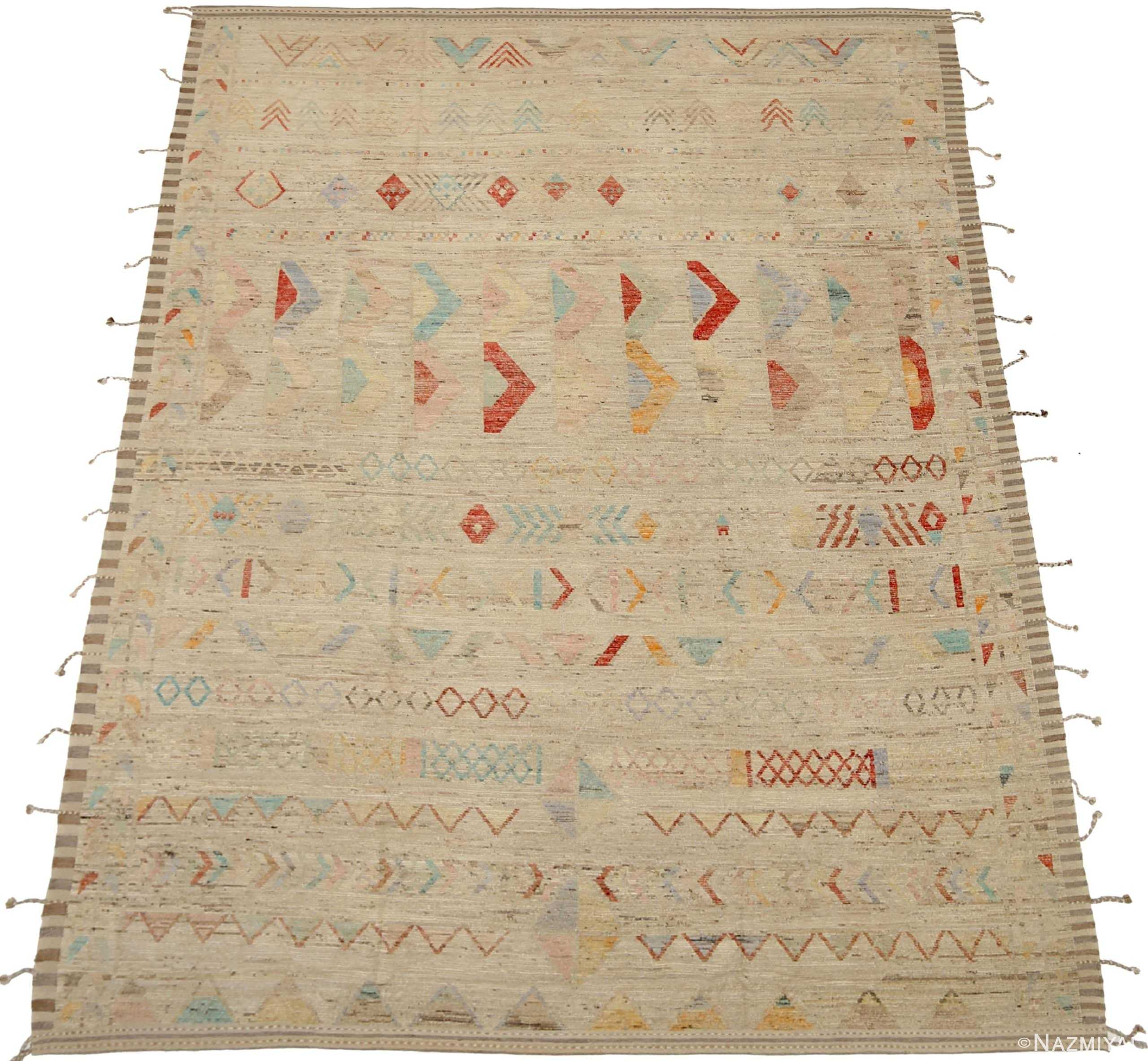 Whole View Of Green Colorful Geometric Modern Distressed Rug 60821 by Nazmiyal Antique Rugs