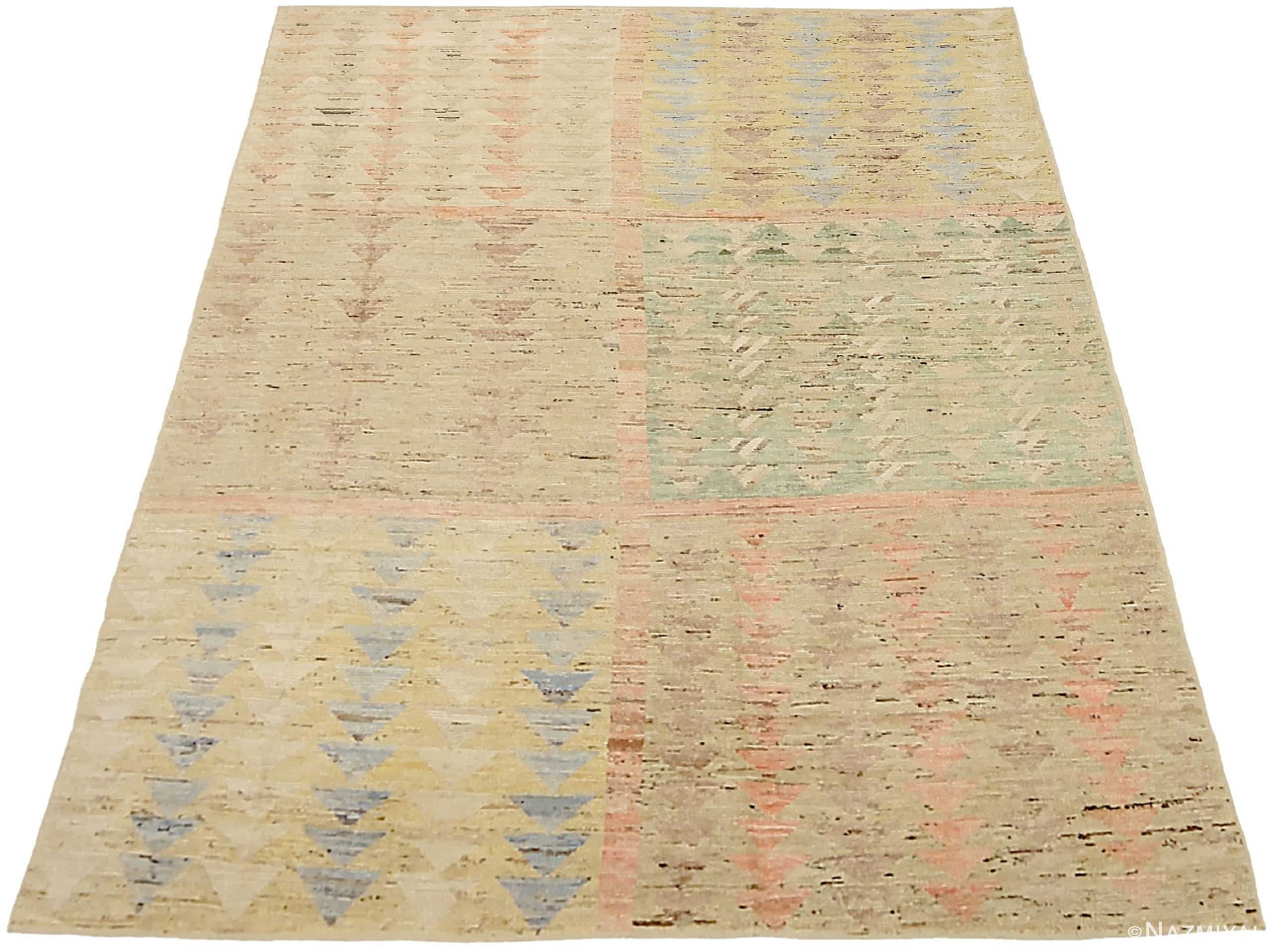 Whole View Of Green Colorful Geometric Modern Distressed Rug 60833 by Nazmiyal Antique Rugs