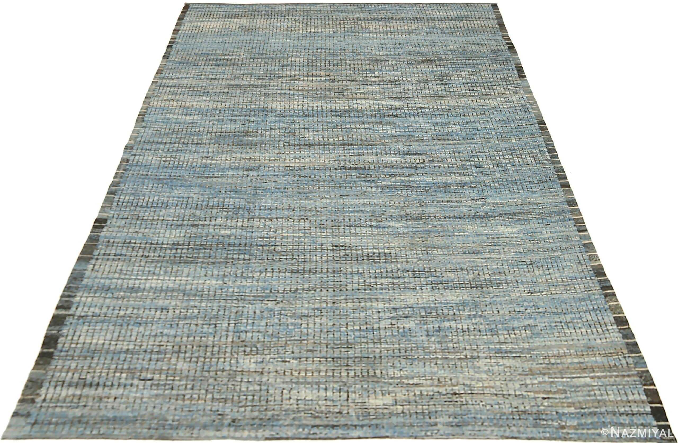 Whole View Of Sky Blue Beige Color Modern Distressed Rug 60801 by Nazmiyal Antique Rugs