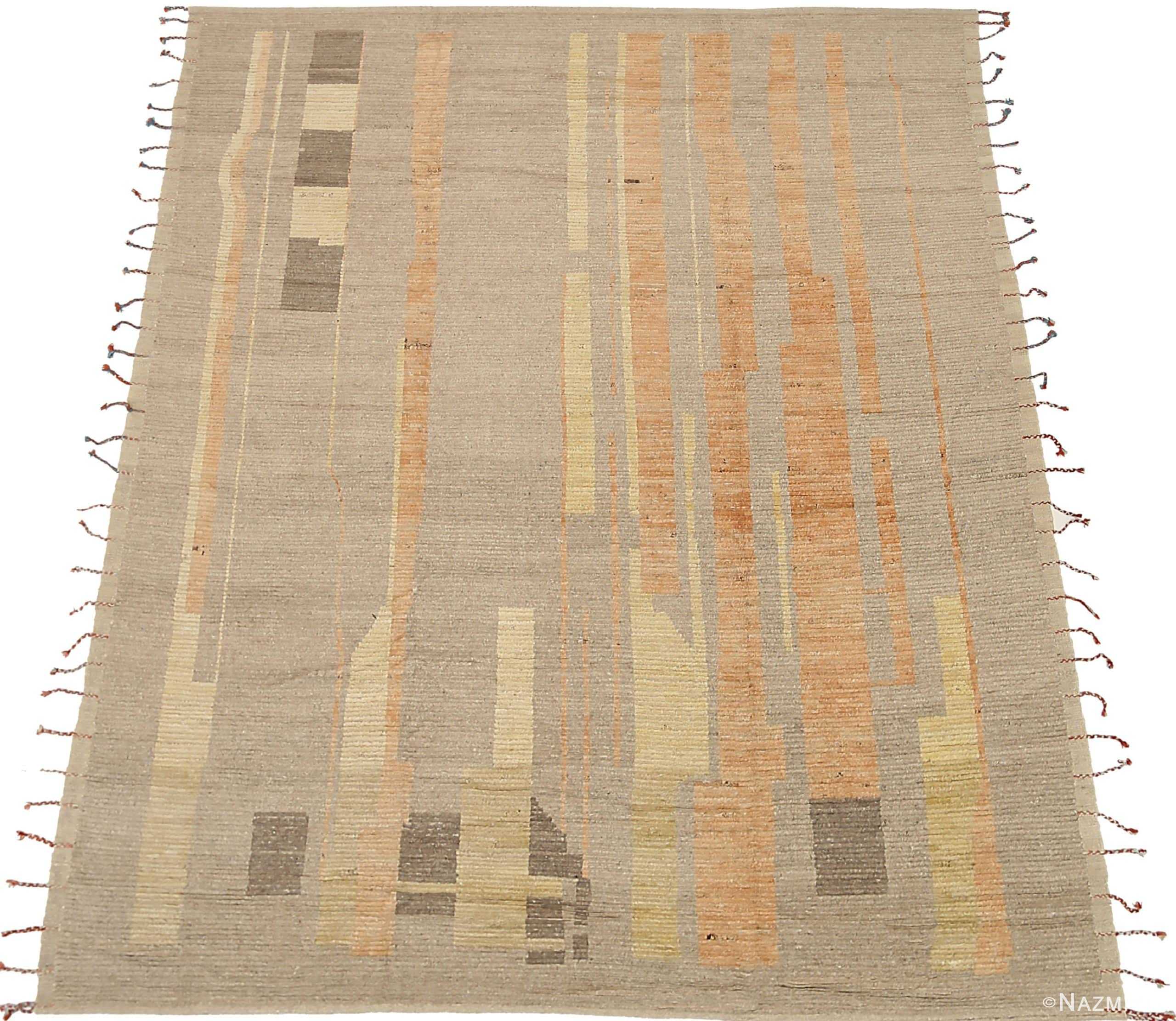 Whole View Of Taupe Orange Geometric Modern Distressed Rug 60816 by Nazmiyal Antique Rugs