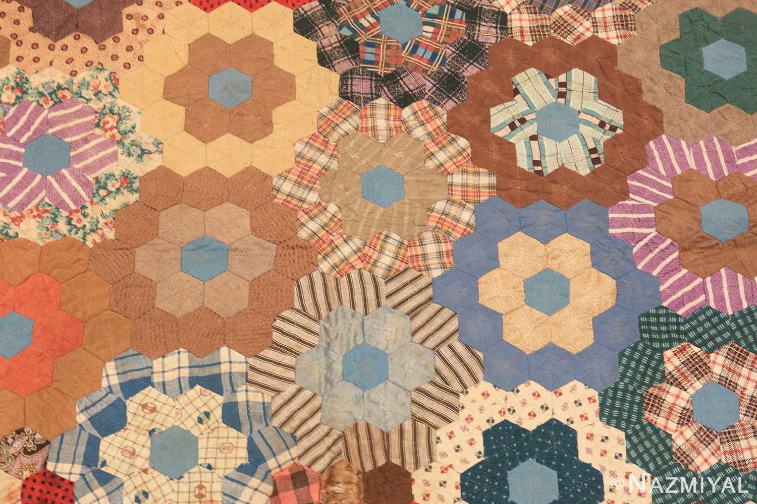 Close Up Antique American Quilt Patchwork 71024 by Nazmiyal Antique Rugs