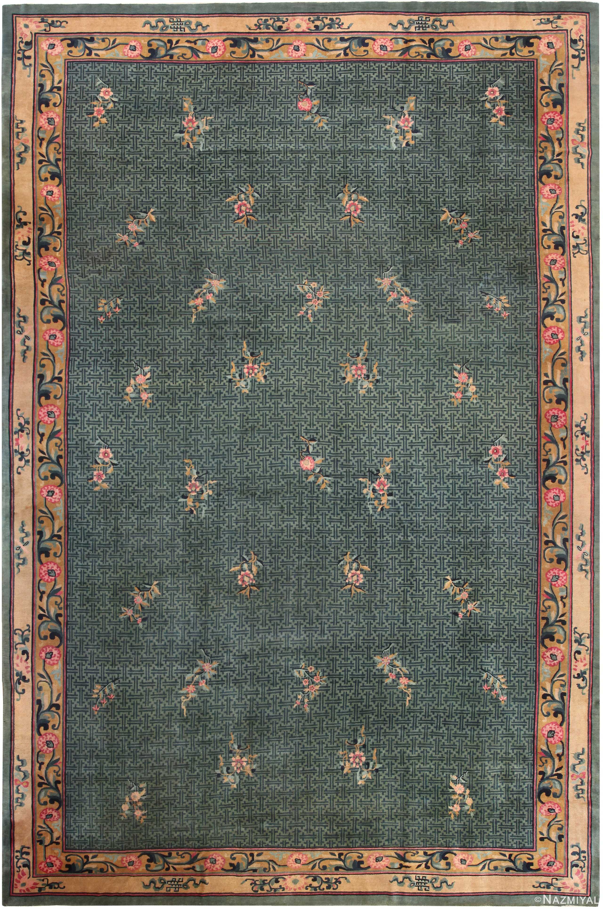 Oversized Green Background Antique Chinese Rug 70967 by Nazmiyal Antique Rugs