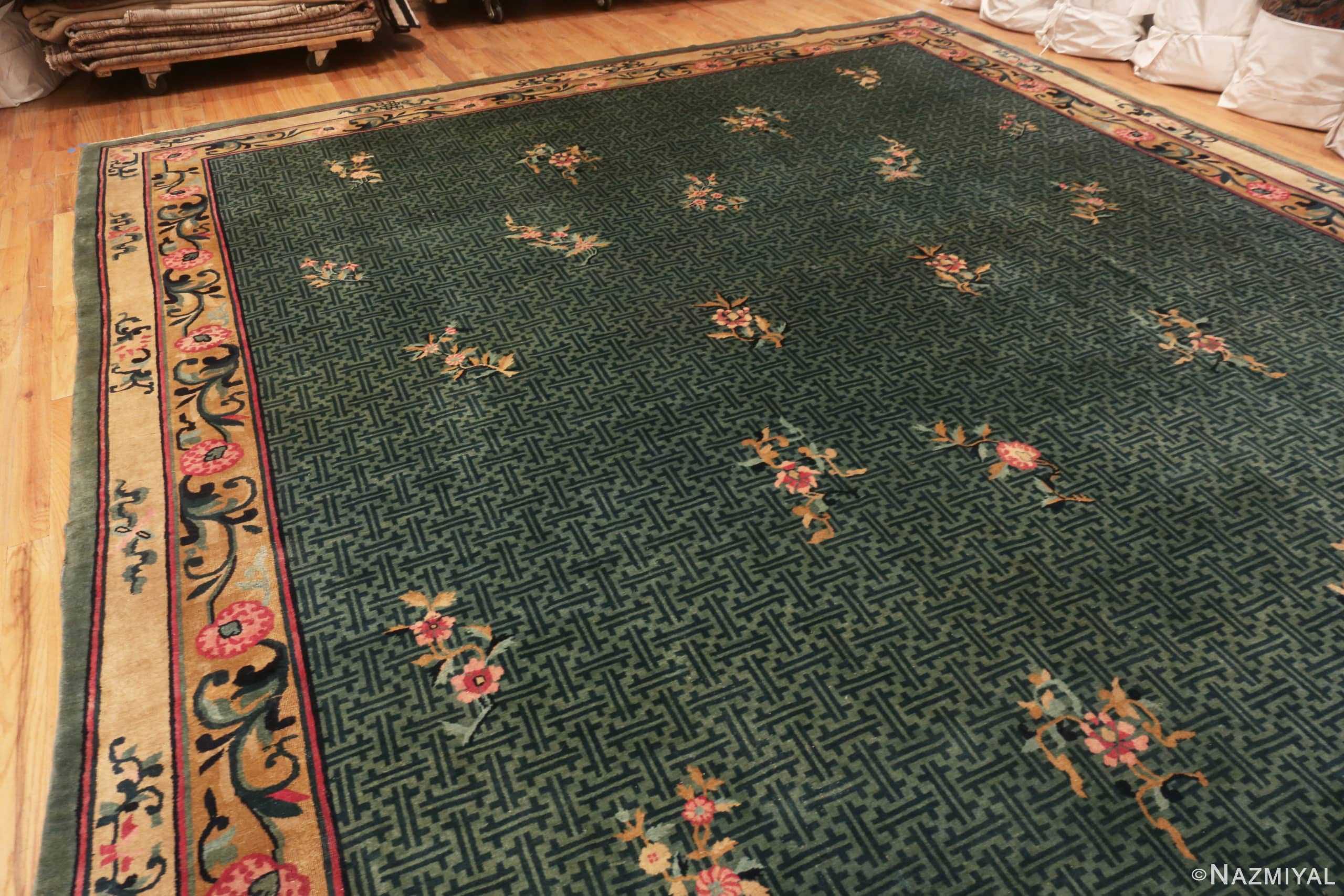 Side Of Oversized Green Background Antique Chinese Rug 70967 by Nazmiyal Antique Rugs