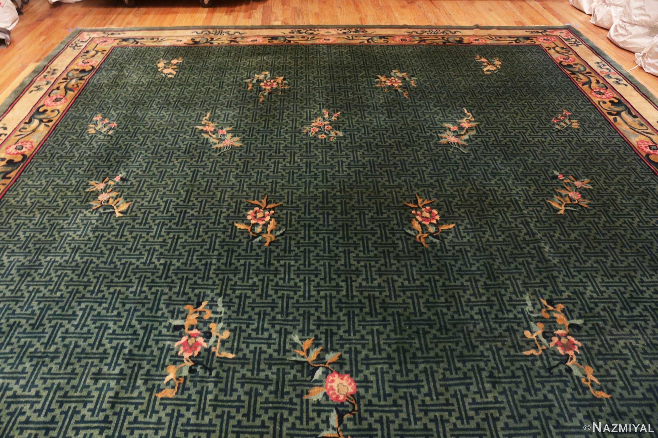 Whole View Of Oversized Green Background Antique Chinese Rug 70967 by Nazmiyal Antique Rugs